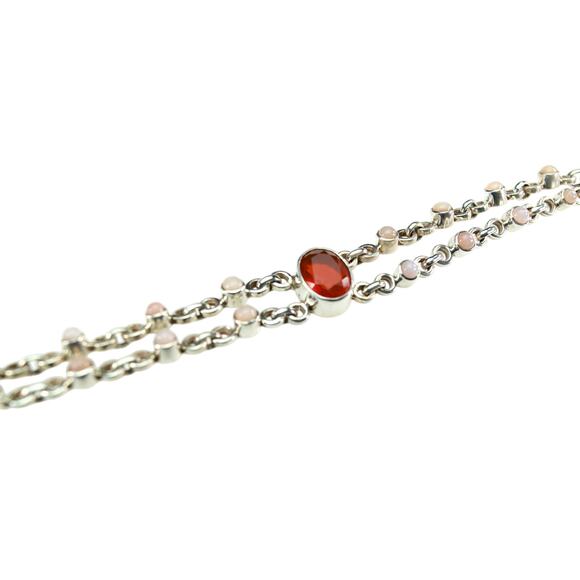 Fire Opal Australian Pink Opal Sterling Silver Bracelet Adjustable 7 - 8.25 inch - Picture 1 of 5